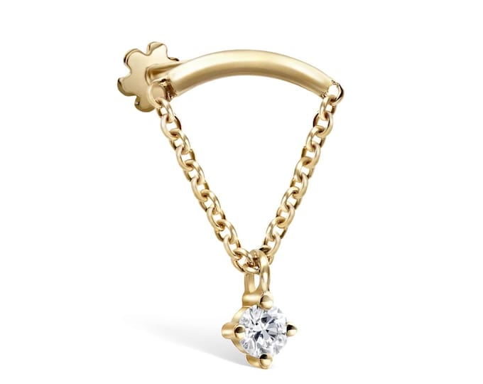 14K Gold Vertical Dangle Hidden Helix Piercing/Threated Screw Back Stud/Hidden Rook/Cartilage/Conch/Tragus/Helix Drop Earring/Gift