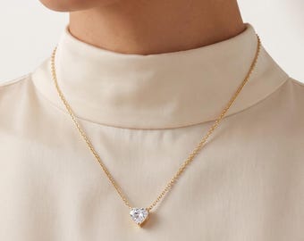 2 CT Heart Cut Lab Grown Diamond Necklace | Solitaire Heart Pendant with Chain | Valentine Gift for Her | Wedding Gift for Her