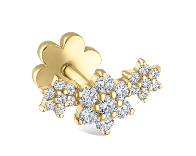 Three Flower Garland Diamond Threaded Stud Earring