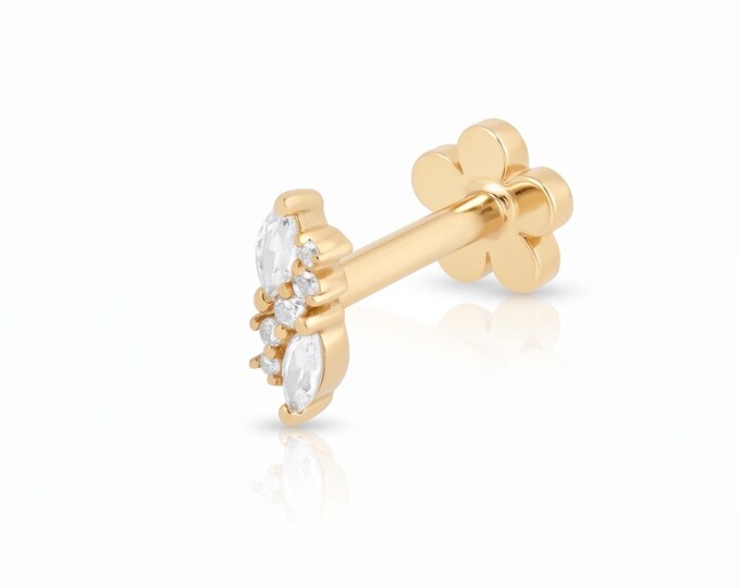 White Topaz Cluster Piercing Stud in Solid Gold
