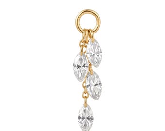 14K Gold Floating Marquise Diamond Charm Earring, Multi Diamond Dangle, Minimal Luxury Jewelry