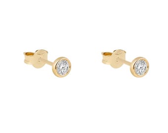 14K Solid Gold Bezel Lab Grown Diamond Stud Earrings, Minimalist Round Diamond Posts, Everyday Earrings, Gift for Her