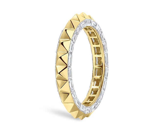 Luxury Pyramid Pavé Baguette Diamond Ring, Geometric Statement Band, Minimalist Gold Finger Ring, Art Deco Inspired Jewellery Gift
