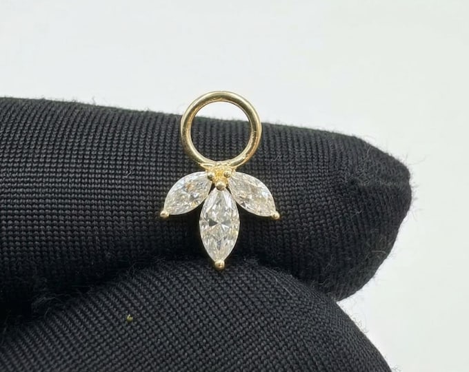 14k Gold Marquise Diamond Charm, Floral Cluster Hoop Earring