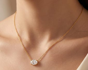 Oval Cut Lab Grown Diamond Solitaire Necklace, 14K Solid Gold Pendant Necklace, Diamond Necklace, Wedding Gift for Her, Anniversary Jewelry