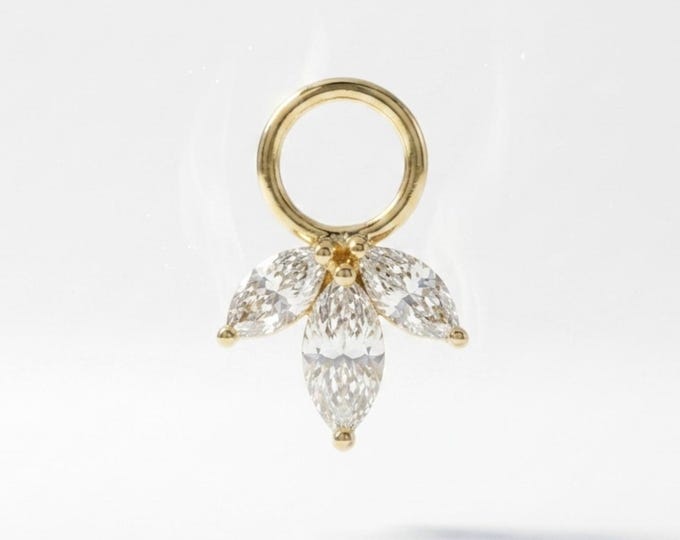 14k Gold Marquise Diamond Charm, Floral Cluster Hoop Earring