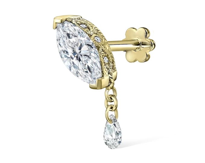 Single Teardrop Marquise Diamond Threaded Stud Earring