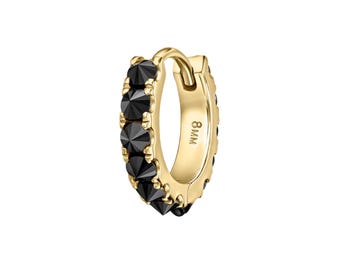 Black Diamond Huggie Hoop Earring, 14K Solid Gold Cartilage Hoop, Black Stone Helix Earring, Tiny Gold Hoop, Single Earring