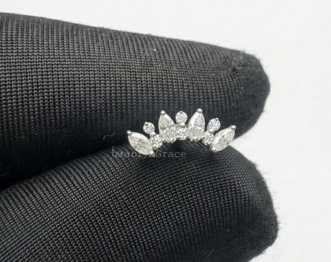 14K Gold Marquise & Round Diamond Cluster Stud: Lab-Grown Conch Earring