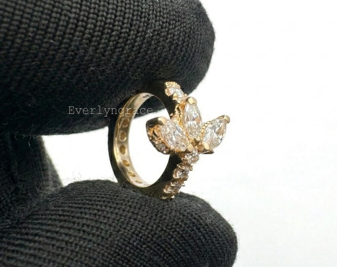 14K Gold Lab-Grown Diamond Lotus Hoop Earring