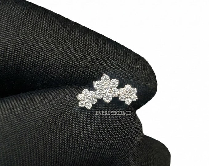 Three Flower Garland Diamond Threaded Stud Earring