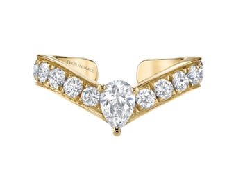 14K Solid Gold Diamond Curved Ear Cuff Sparkle Pear & Round Lab Diamond Dainty No Piercing Ear Wrap Minimalist  Everyday Wear Fine Jewelry