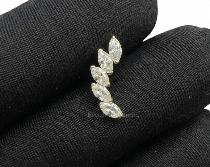 14K Gold Lab Grown Diamond Climber Earring • Marquise Cluster Stud