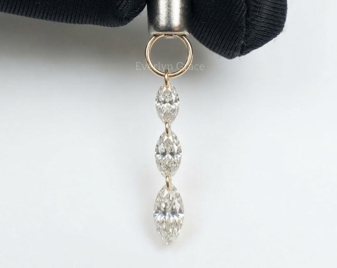 14K Gold Triple Marquise Diamond Dangle Earring Charm