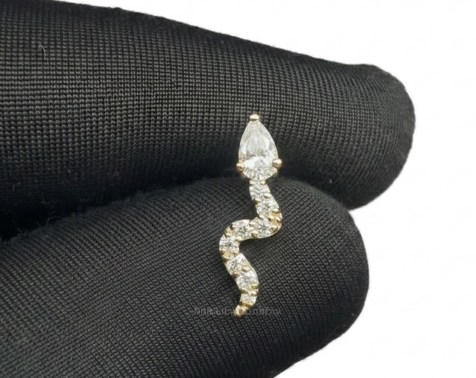 Diamond Snake Stud Earring • 14k Gold Screw Back