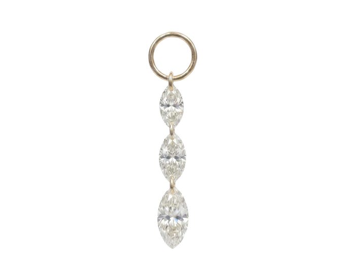 14K Gold Triple Marquise Diamond Dangle Earring Charm
