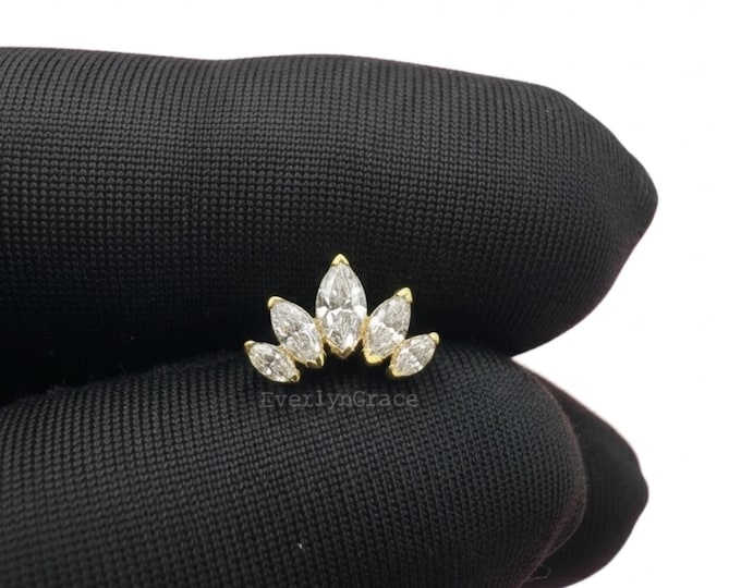 Marquise Lab grown Diamond  14K Gold Cartilage Stud Earring