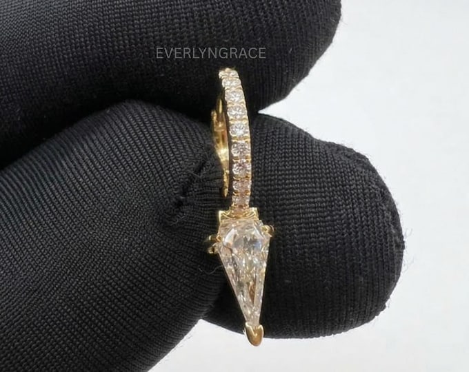 Silhouette Diamond Long Spike Eternity Hoop Earring Iconic Spike Design Hoop Single Long Silhouette Diamond 14K Solid Gold Eternity Hoop