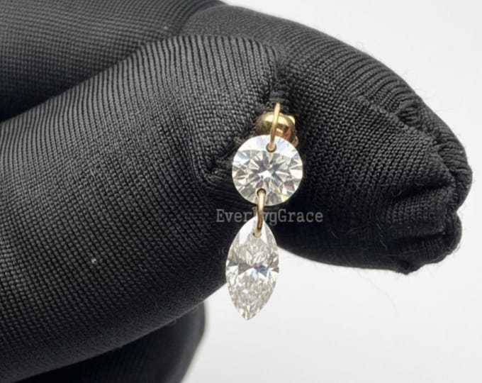 Marquise & Round Moissanite 14K Gold Dangle Earrings