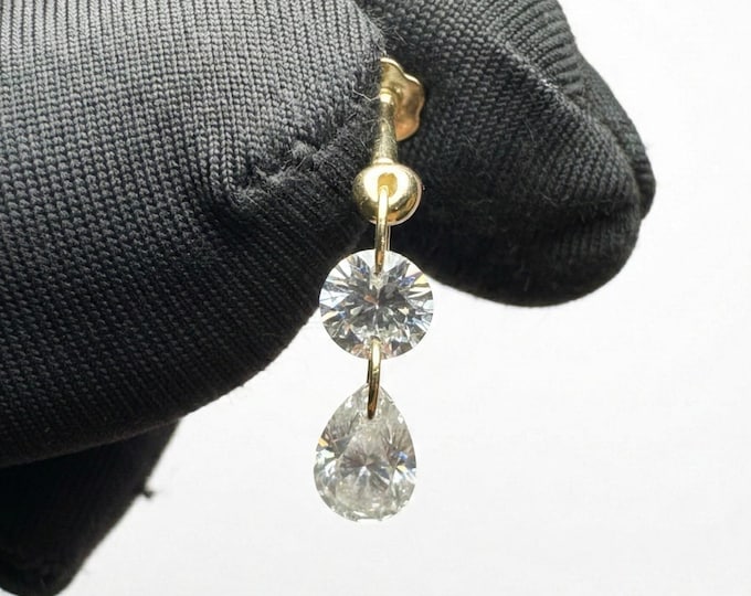 Floating Double Diamond Threaded Charm Earring