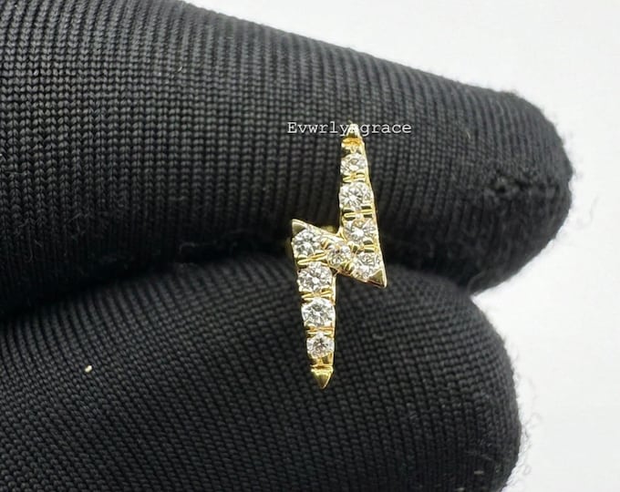 Diamond Lightning Bolt Threaded Stud Earring