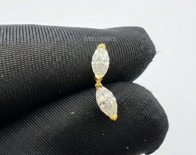 14K Solid Gold Marquise Lab Diamond Cartilage Stud Earring