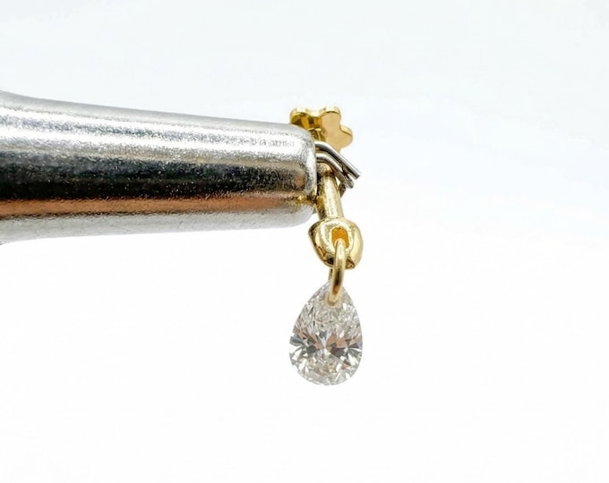 Floating Pear Diamond Charm Threaded Stud Earring