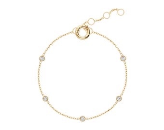 14K Solid Gold Diamond Bracelet, Lab Grown Diamond  Bracelet, Dainty Gold Chain Bracelet, Minimalist Diamond Bracelet