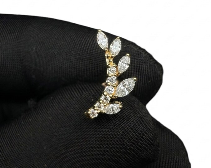 Lab Grown Diamond Leaf Band, 14K Gold Marquise Wedding Ring