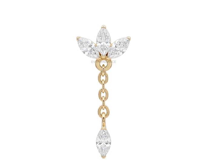 14K Gold Marquise Lab Grown Diamond Lotus Dangle Earring
