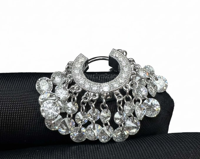 Lab Grown Diamond  Tassel Hoop – 14K White Gold Dangle Hoop – Sustainable Luxury Statement Earring