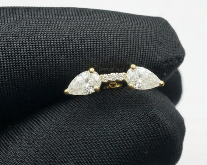 14K Yellow Gold Earrings, Pear Cut Diamond Climber Earrings