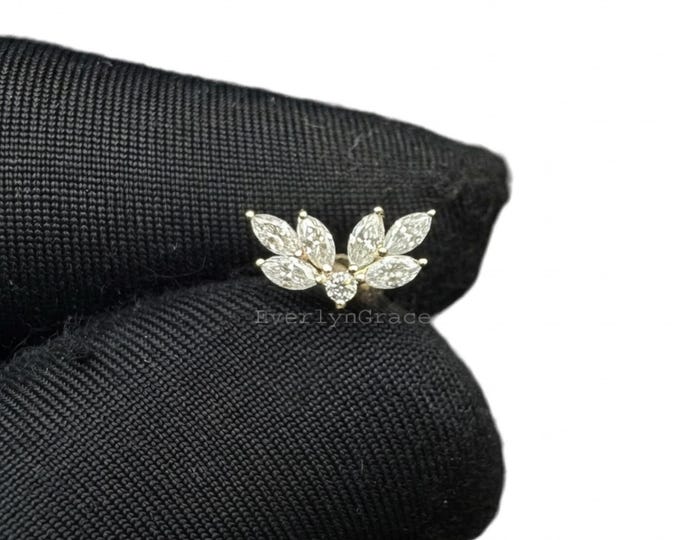 14K Gold Marquise Moissanite Labret • Leaf Cartilage Earring