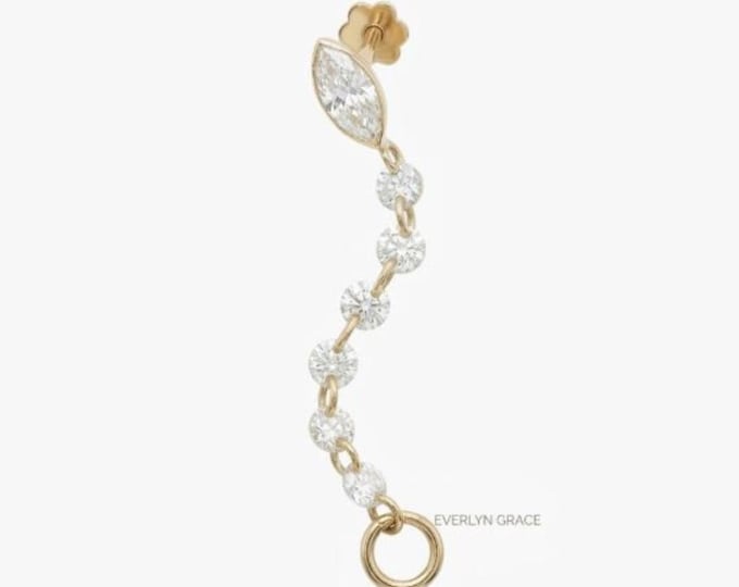 Marquise & Round Diamond Connector Stud Earring, Two-in-One Helix  Daith Piercing, Minimalist Charm Jewelry for Her