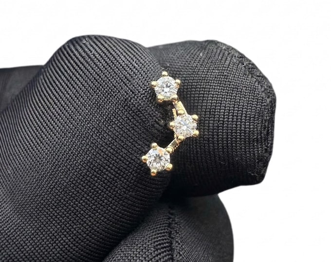 14K Gold Lab Grown Diamond Piercing • 3-Stone Helix Ear Stud