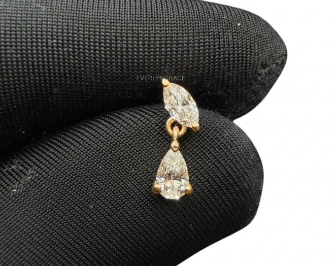 Single Teardrop Marquise Diamond Threaded Stud Earring