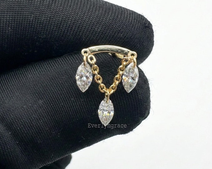 14K Gold Floating Lab Grown Marquise Diamond Stud Earring