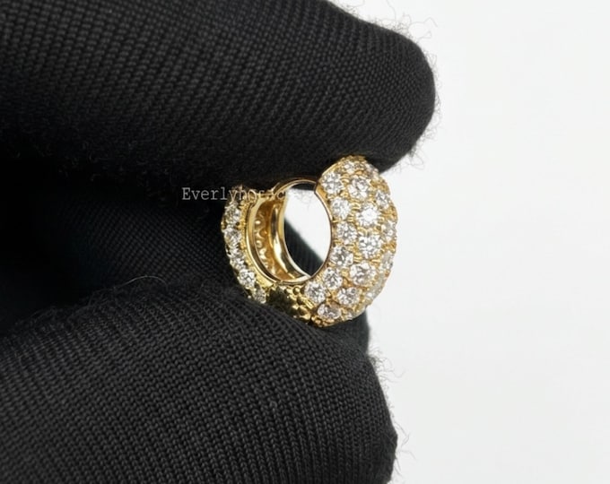 Invisible Set Diamond Three Row Pave Hoop Earring
