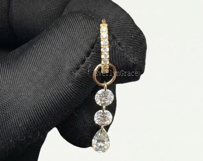 14K Gold Triple Lab Grown Diamond Dangle Charm for Hoop Earrings