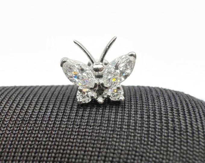 Diamond Marquise Butterfly Threaded Stud Earring