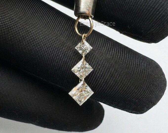 14k Gold Lab Grown Diamond Princess Cut Dangle Charm