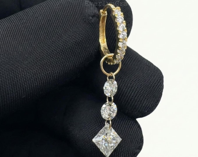 14K Gold Triple Lab Diamond Charm - Princess & Round Cut Dangle