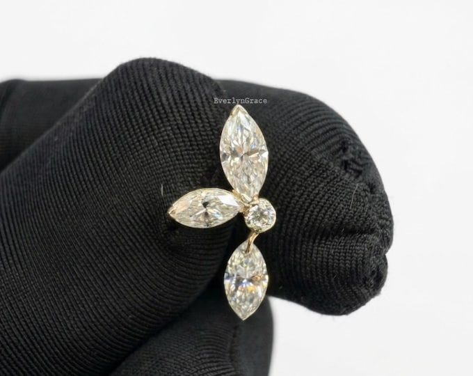 Marquise Diamond 14k Gold Threaded Stud Earring