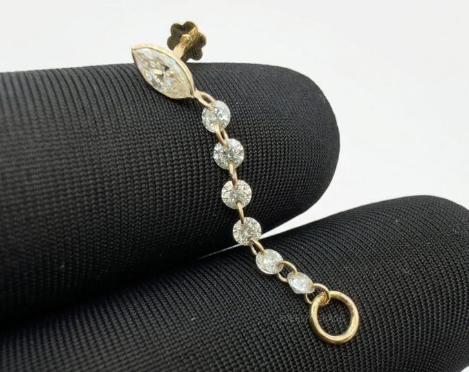 Marquise & Round Diamond Connector Stud Earring, Two-in-One Helix  Daith Piercing, Minimalist Charm Jewelry for Her