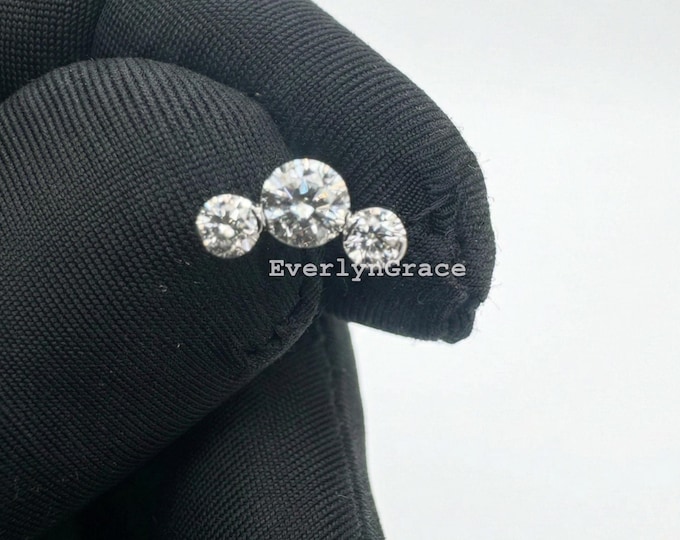 Invisible Set Three Diamond Curve Threaded Stud Earring