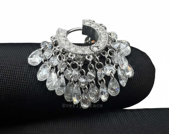 Diamond tassel Drilled Diamonds Hoop Tassel Huggie Earring