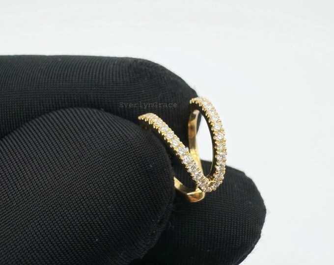14K Gold Diamond Ear Cuff • Criss Cross No Piercing Conch Earring