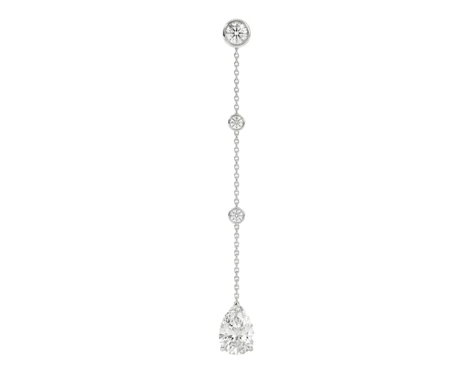 Pear Diamond Chain Drop Earring, Minimalist Dangle Stud, White Gold Cartilage Earring, Dainty Helix Piercing Jewelry, Bridal Gift for Her