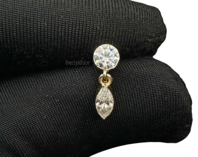 Moissanite Drop Earrings, Marquise & Round Cut, 14K Yellow Gold
