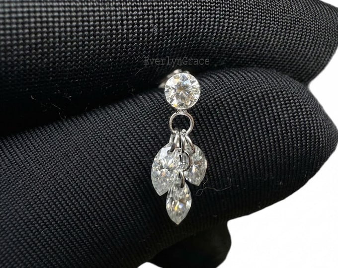 14K Solid Gold Marquise & Round Lab-Grown Diamond Threaded Stud Earring